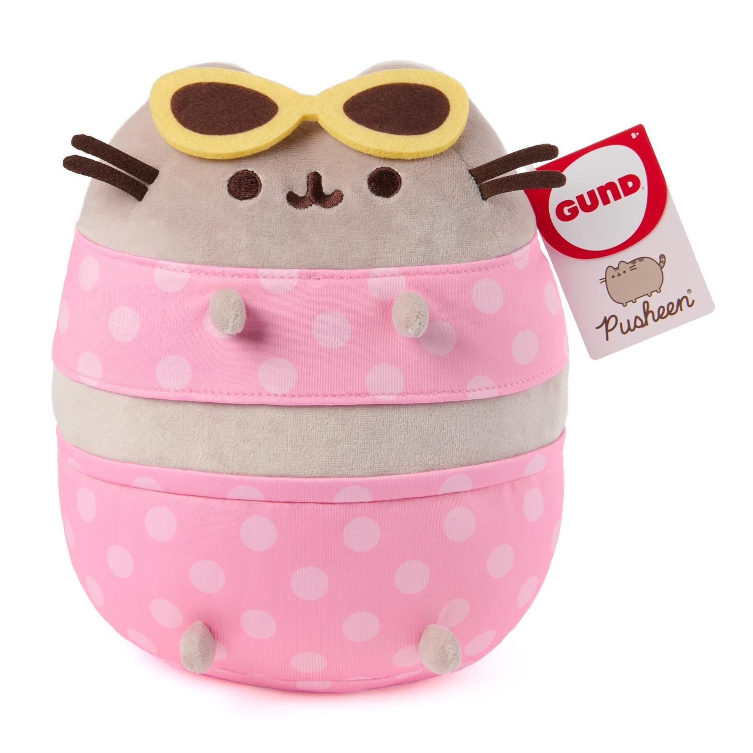 Plush toy with polka dot design and sunglasses, featuring a GUND tag.
